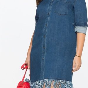 Eloquii Fringed Denim Shirt Dress